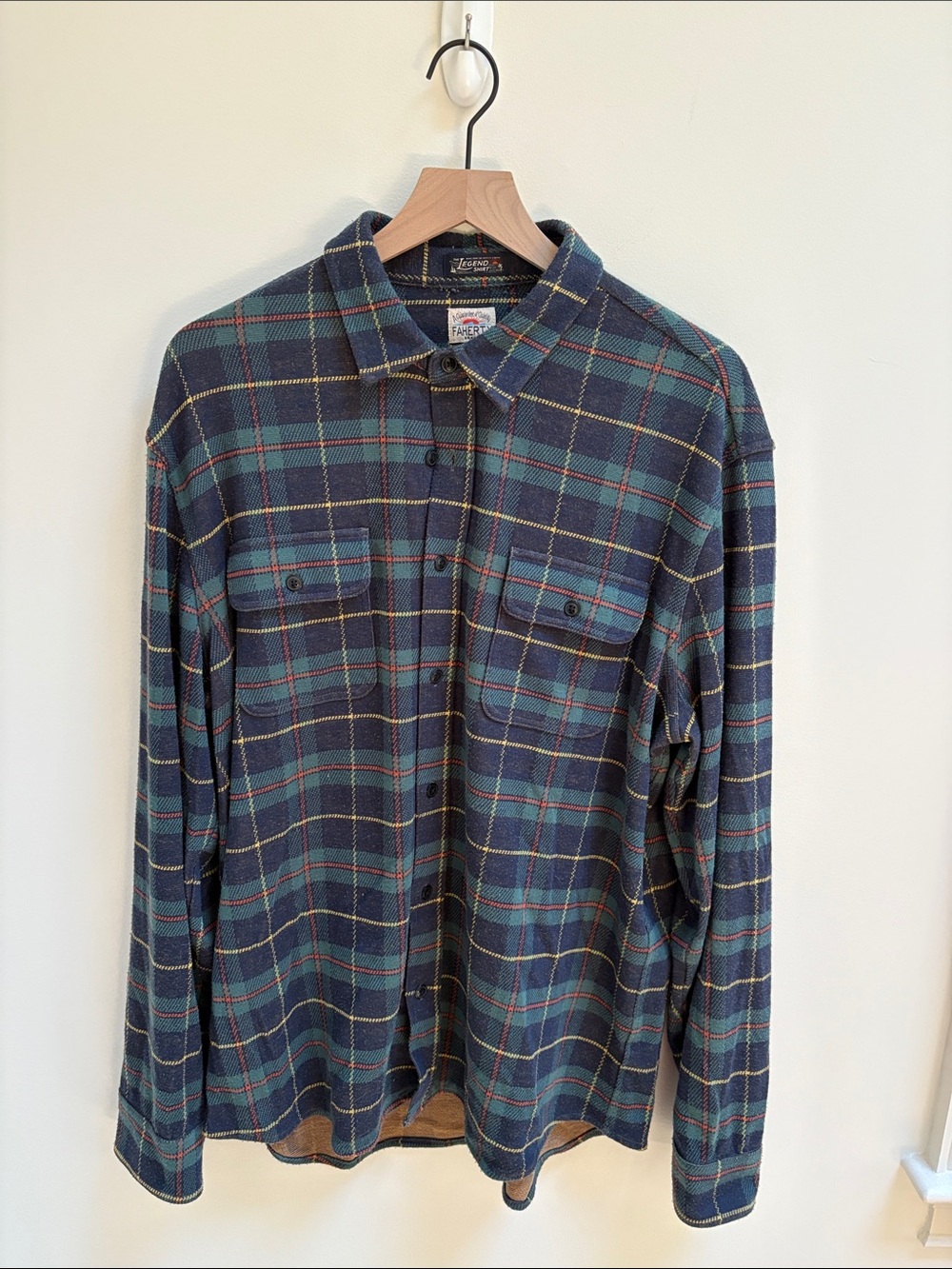Faherty Legend Shirt in Navy & Green Plaid
